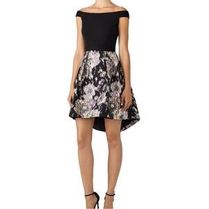 Slate & Willow Gabi Floral Jacquard Mini Dress Purple Metallic Hi Low Full Skirt